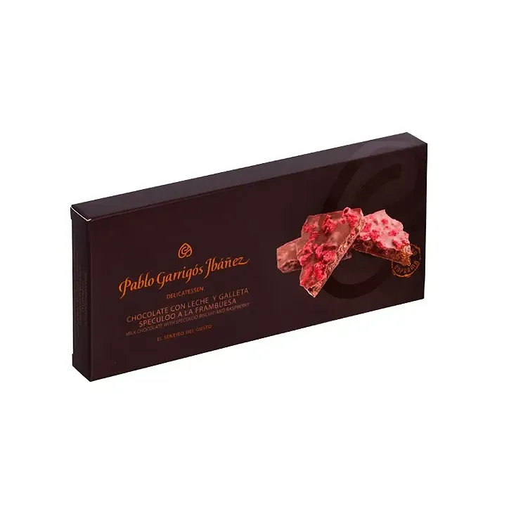 Turrón de Chocolate con Leche y Galleta Speculoo a la Frambuesa Delicatessen 200gr