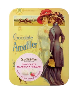 Amatller Hojas de Chocolate Blanco y Fresa 72gr.