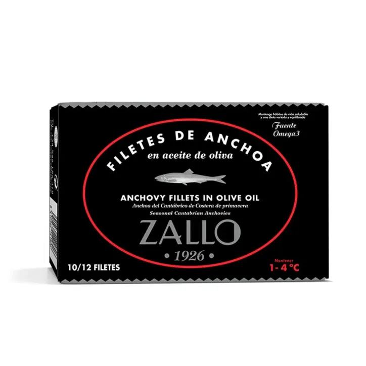Filetes De Anchoa Del Cantabrico Zallo En Aceite De Oliva Serie Negra 10/12 45gr.