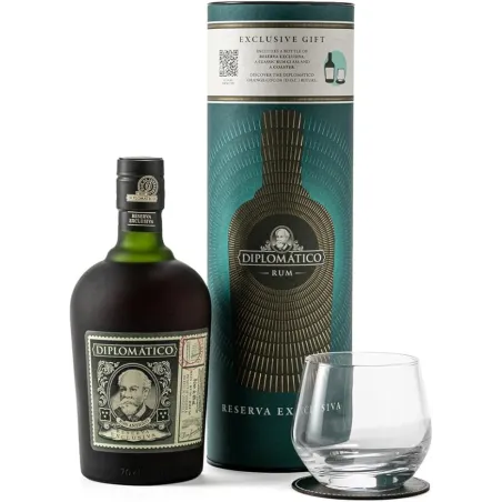 Ron Diplomatico Rva Esclusiva Canister posavasos piel y vaso