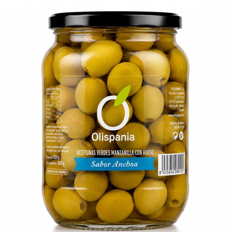 Aceitunas Gordal Sin Hueso Olispania Sabor Anchoa 850ml
